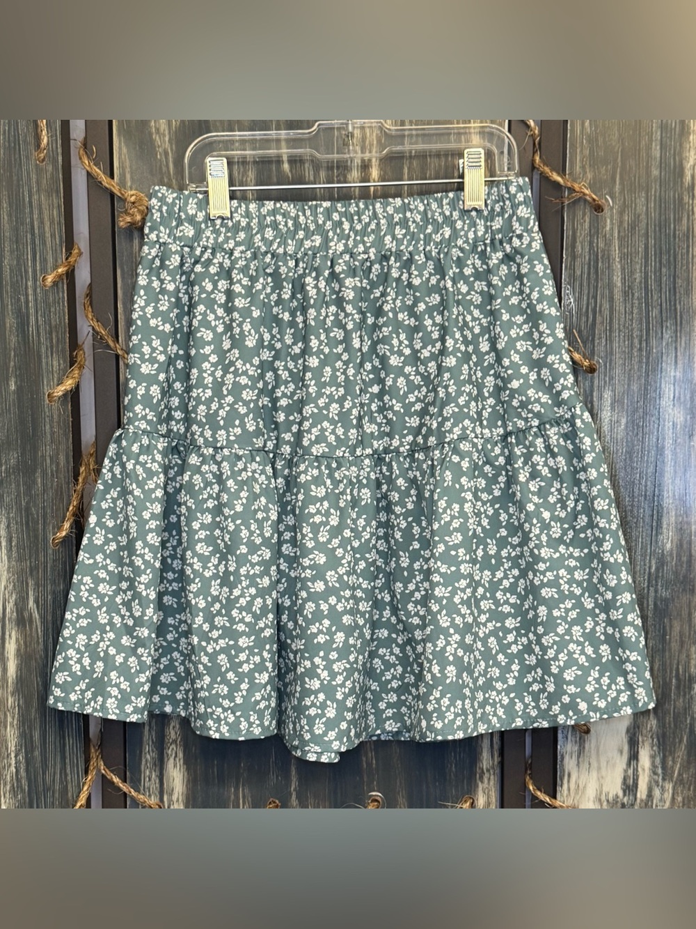 SHEIN Sage Green Floral Tiered Skirt